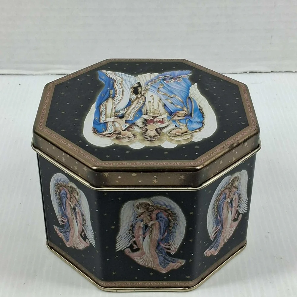 Global Innovations Angel Celestial Hexagon Metal Keepsake Tin Navy Gold Stars